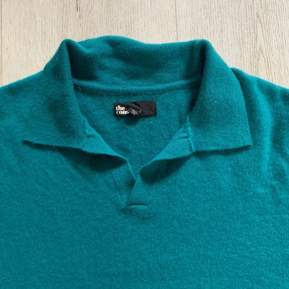 The Commons‎ Sweater Mens XL green 100% Cashmere Collared Pullover Short sleeves